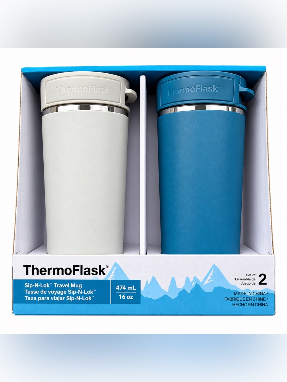 ThermoFlask Sip-N-Lok 16oz Insulated Travel Mugs 2 Pack Blue White